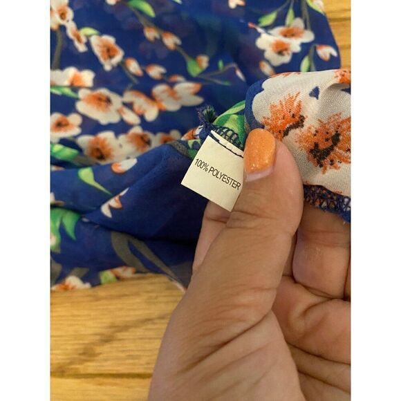 Women's blue oversized short sleeve Floral Sheer open Kimono Cardigan sz medium - Picture 9 of 9